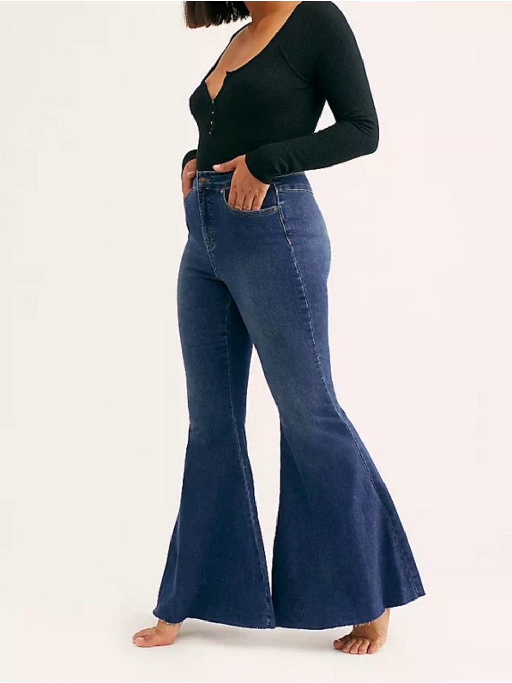 We The Free Dark Blue High-Rise Flare Jeans